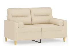 Sofá de 2 plazas con cojines tela color crema 120 cm