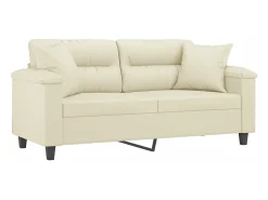 Sofá de 2 plazas con cojines cuero sintético color crema 140 cm ES550332