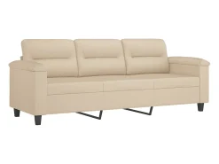 Sofá de 3 plazas con cojines tela microfibra color crema 180 cm
