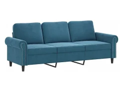 Sofá de 3 plazas con cojines terciopelo azul 180 cm