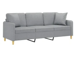 Sofá de 3 plazas con cojines tela gris claro 180 cm