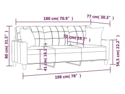 Sofá de 3 plazas con cojines cuero sintético capuchino 180 cm
