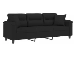 Sofá de 3 plazas con cojines tela de microfibra negro 180 cm