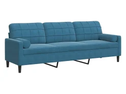 Sofá de 3 plazas con cojines terciopelo azul 210 cm