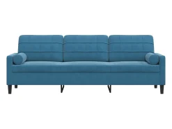 Sofá de 3 plazas con cojines terciopelo azul 210 cm