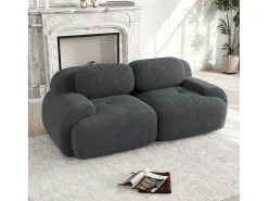 Sofá de 2 plazas con cojines - Sofá recto con reposabrazos curvos y cojines decorativos - pana gris