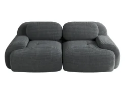 Sofá de 2 plazas con cojines - Sofá recto con reposabrazos curvos y cojines decorativos - pana gris