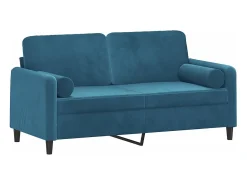 Sofá de 2 plazas con cojines terciopelo azul 140 cm