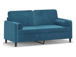 Sofá de 2 plazas con cojines terciopelo azul 140 cm