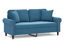 Sofá de 2 plazas con cojines terciopelo azul 140 cm