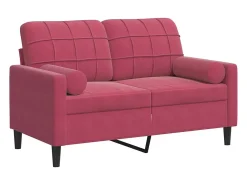 Sofá de 2 plazas con cojines terciopelo rojo tinto 120 cm