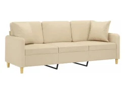 Sofá de 3 plazas con cojines tela color crema 180 cm