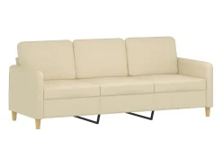 Sofá de 3 plazas con cojines tela color crema 180 cm