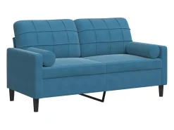 Sofá de 2 plazas con cojines terciopelo azul 140 cm