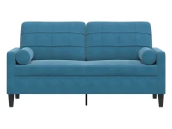 Sofá de 2 plazas con cojines terciopelo azul 140 cm
