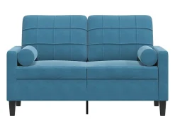 Sofá de 2 plazas con cojines terciopelo azul 120 cm