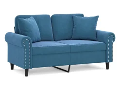 Sofá de 2 plazas con cojines terciopelo azul 120 cm