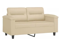 Sofá de 2 plazas con cojines tela microfibra color crema 120 cm