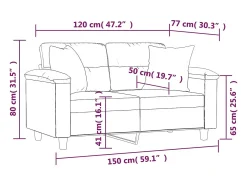 Sofá de 2 plazas con cojines tela microfibra color crema 120 cm