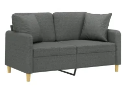 Sofá de 2 plazas con cojines tela gris oscuro 120 cm
