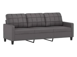 Sofá de 3 plazas con cojines cuero sintético gris 180 cm