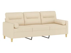 Sofá de 3 plazas con cojines tela color crema 180 cm