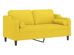 Sofá de 2 plazas con cojines tela amarillo claro 140 cm