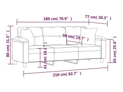 Sofá de 3 plazas con cojines tela de microfibra beige 180 cm