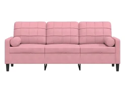 Sofá de 3 plazas con cojines terciopelo rosa 180 cm