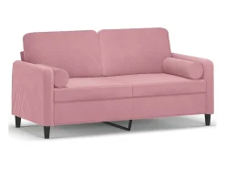 Sofá de 2 plazas con cojines terciopelo rosa 140 cm