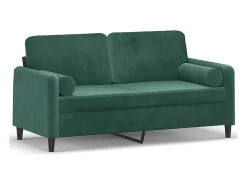 Sofá de 2 plazas con cojines terciopelo verde oscuro 140 cm