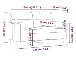 Sofá de 2 plazas con cojines tela marrón 120 cm