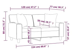 Sofá de 2 plazas con cojines cuero sintético gris 120 cm