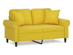 Sofá de 2 plazas con cojines terciopelo amarillo 120 cm