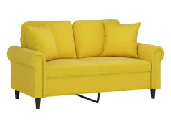 Sofá de 2 plazas con cojines terciopelo amarillo 120 cm