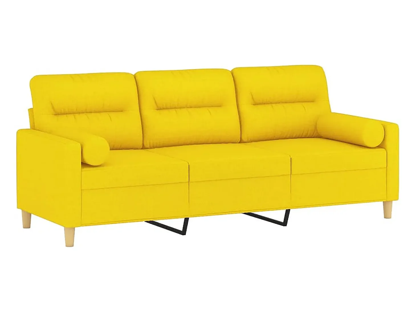 Sofá de 3 plazas con cojines tela amarillo claro 180 cm