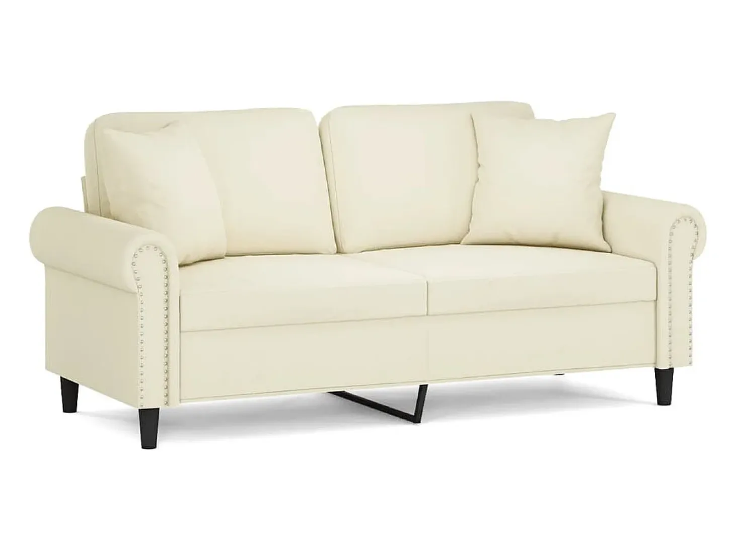 Sofá de 2 plazas con cojines terciopelo color crema 140 cm
