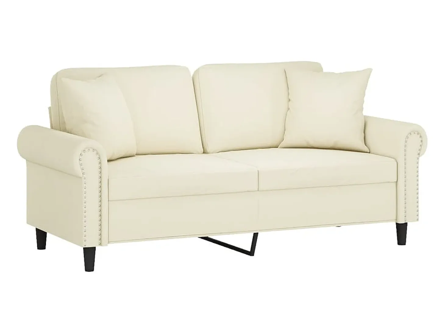 Sofá de 2 plazas con cojines terciopelo color crema 140 cm