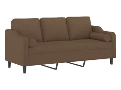 Sofá de 3 plazas con cojines tela marrón 180 cm