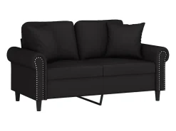 Sofá de 2 plazas con cojines terciopelo negro 120 cm
