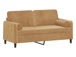 Sofá de 2 plazas con cojines terciopelo marrón 140 cm