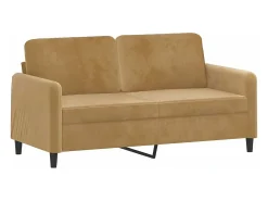 Sofá de 2 plazas con cojines terciopelo marrón 140 cm