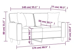 Sofá de 2 plazas con cojines cuero sintético rojo tinto 140 cm