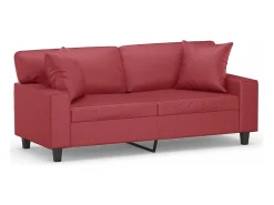 Sofá de 2 plazas con cojines cuero sintético rojo tinto 140 cm