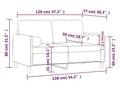 Sofá de 2 plazas con cojines terciopelo marrón 120 cm