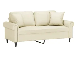 Sofá de 2 plazas con cojines cuero sintético color crema 140 cm