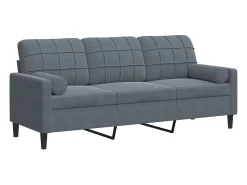 Sofá de 3 plazas con cojines terciopelo gris oscuro 180 cm