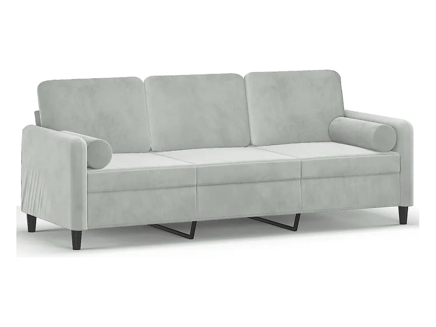 Sofá de 3 plazas con cojines terciopelo gris claro 180 cm
