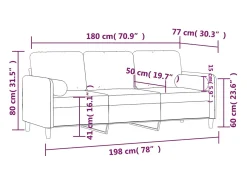 Sofá de 3 plazas con cojines terciopelo gris claro 180 cm