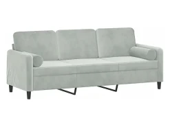 Sofá de 3 plazas con cojines terciopelo gris claro 180 cm
